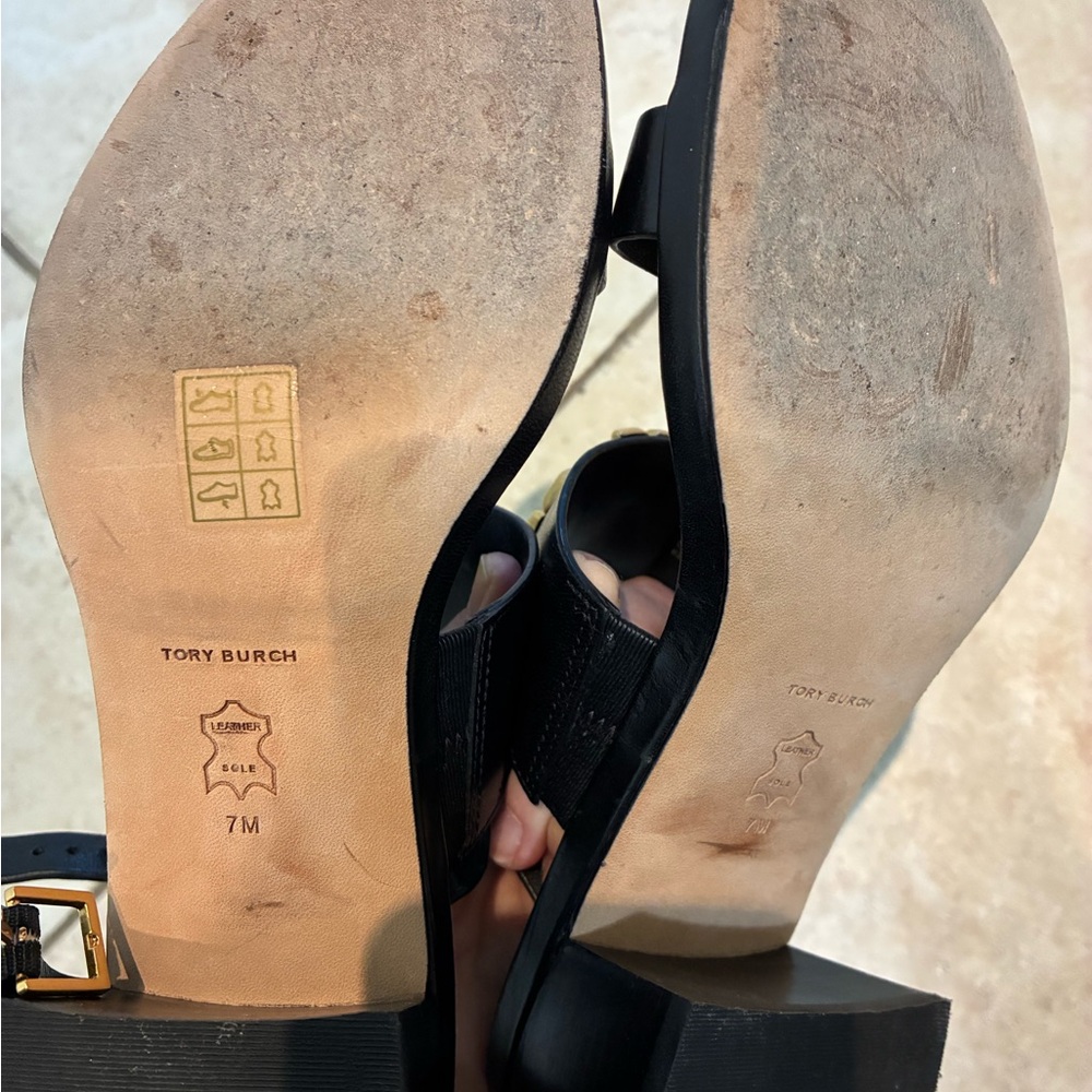 Tory Burch Black Sandals with Gold Emblem - Picture 4 of 4